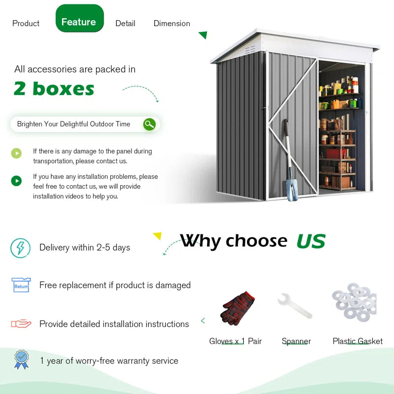 5 Ft. W X 3 Ft. D Metal Lean-To Garden Shed