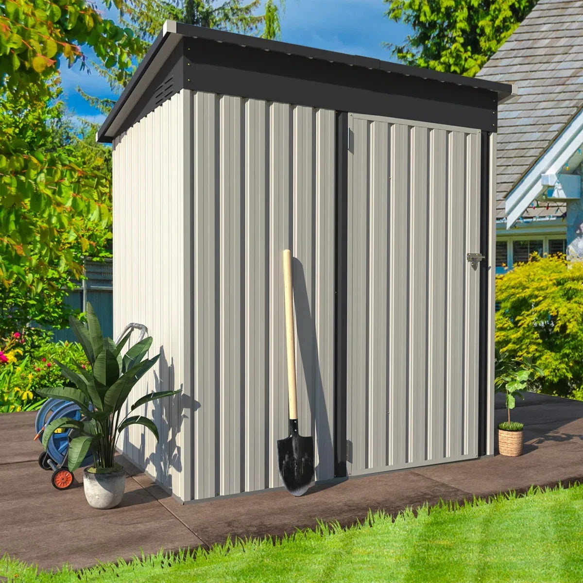 5 Ft. W X 3 Ft. D Metal Lean-To Garden Shed