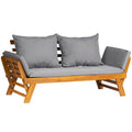 Acacia Wood Convertible Outdoor Sofa Bed with Adjustable Armrests & Cushions