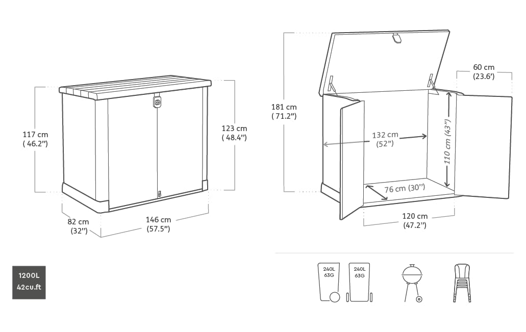 1200L Outdoor Garden Storage Shed with Wide Doors & Weatherproof Design
