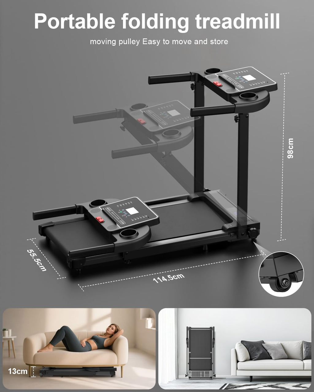 Foldable Walking Pad Treadmill with Handle, LCD Display & Compact Design
