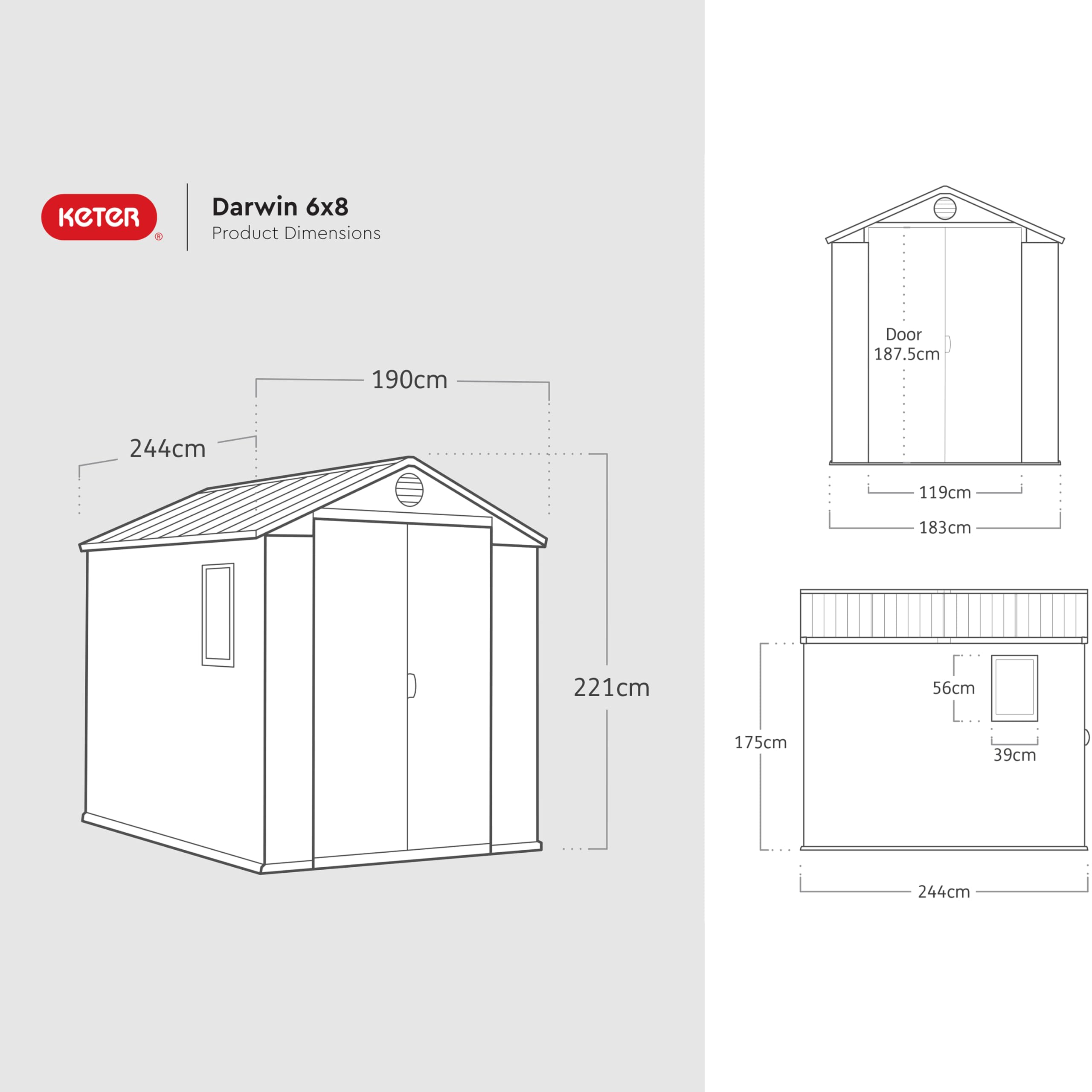 6x8ft Outdoor Garden Storage Shed with Double Doors & Wood-Effect Finish