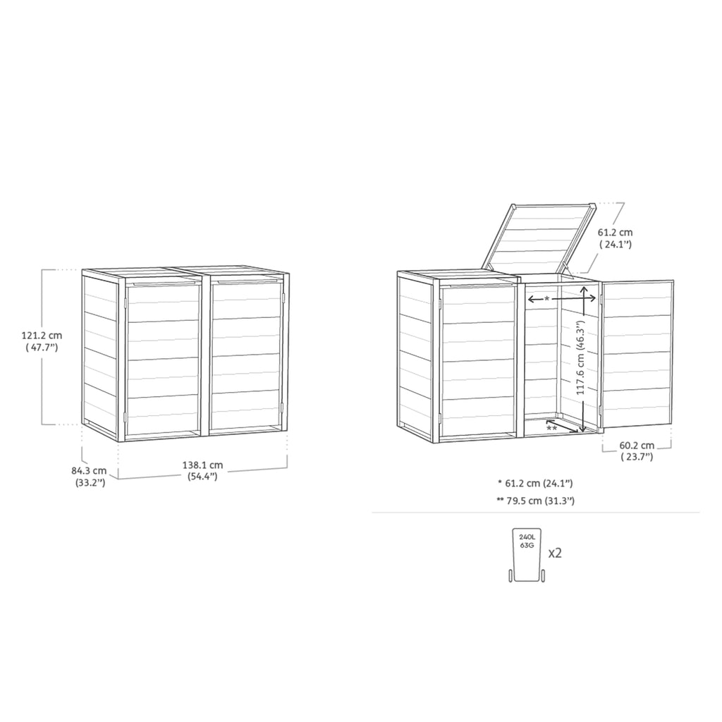 Double Wheelie Bin Storage Unit with Weatherproof Design & Easy Access Lid