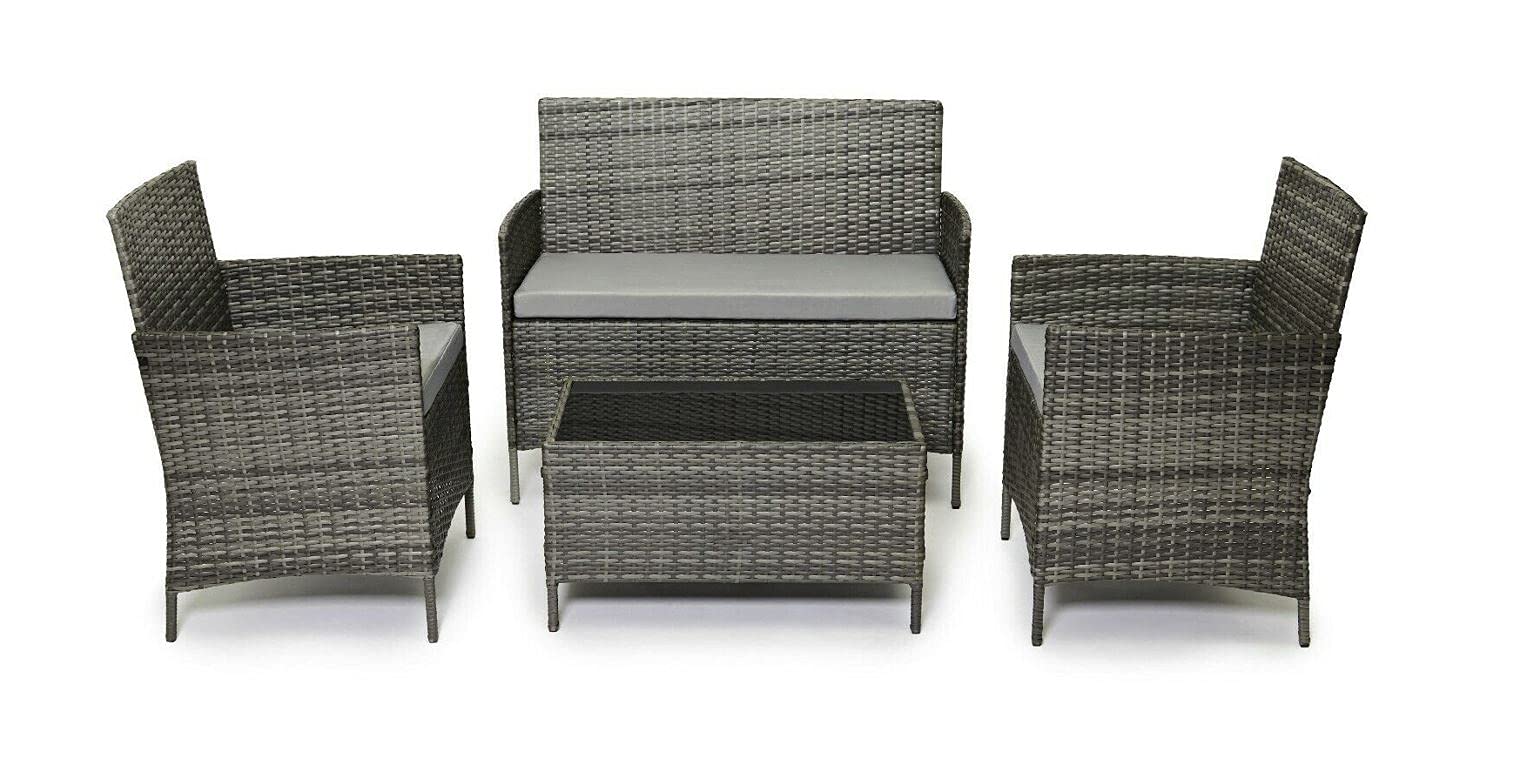 4 Seater Rattan Garden Furniture Set with Coffee Table & Cushions