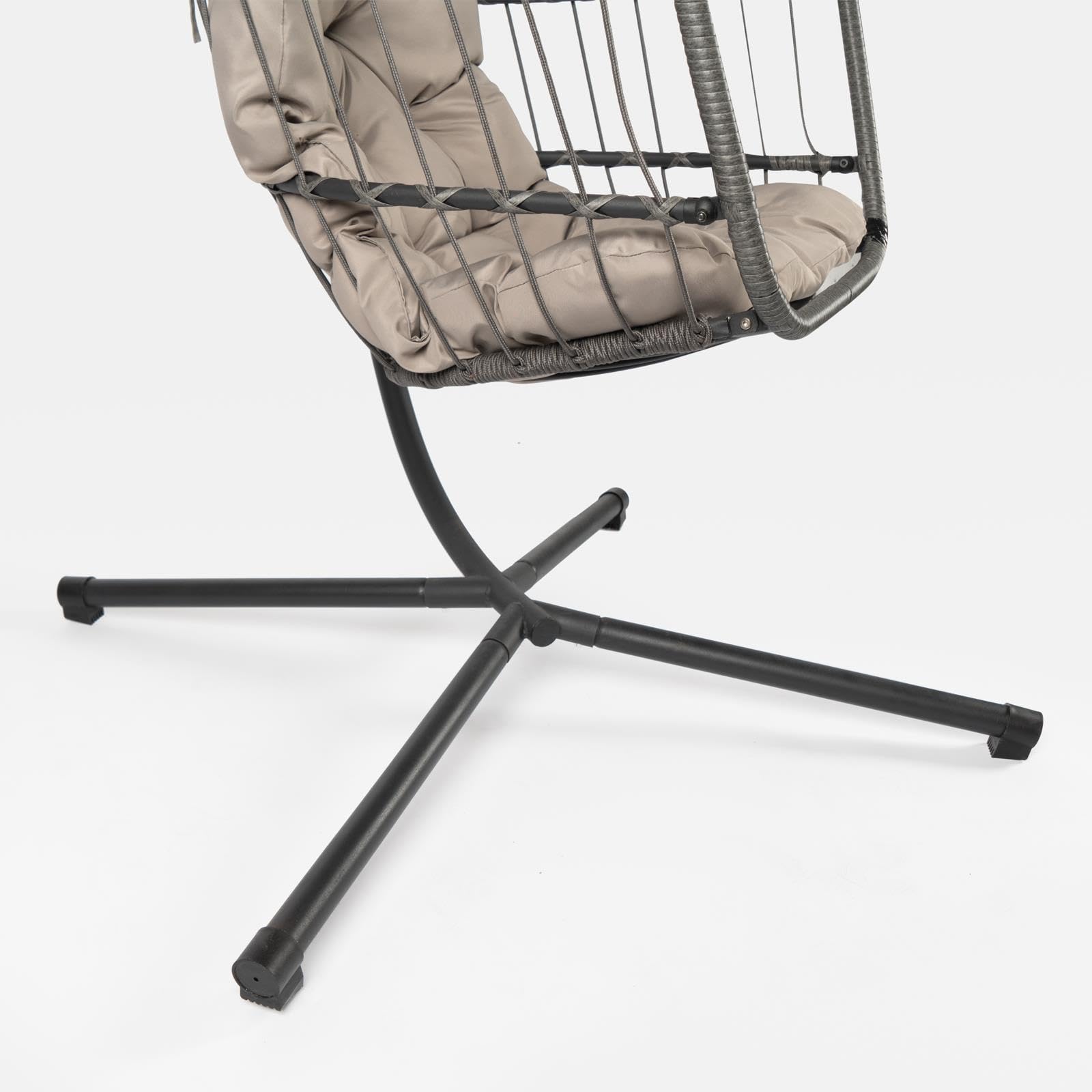 Hanging Egg Chair with Stand, Cushion & Foldable Rattan Basket