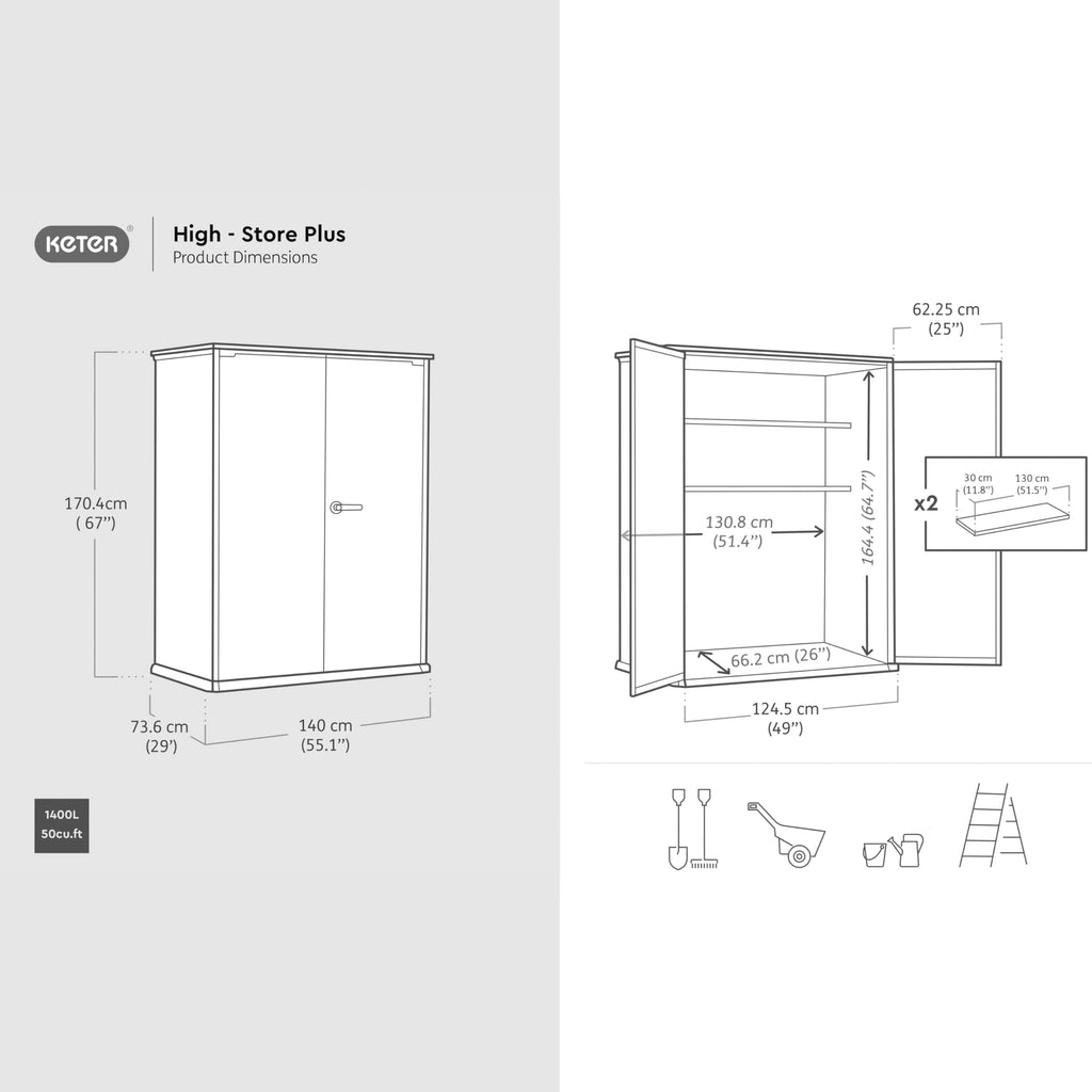 1400L Outdoor Storage Cabinet with Shelves & Weatherproof Vertical Design