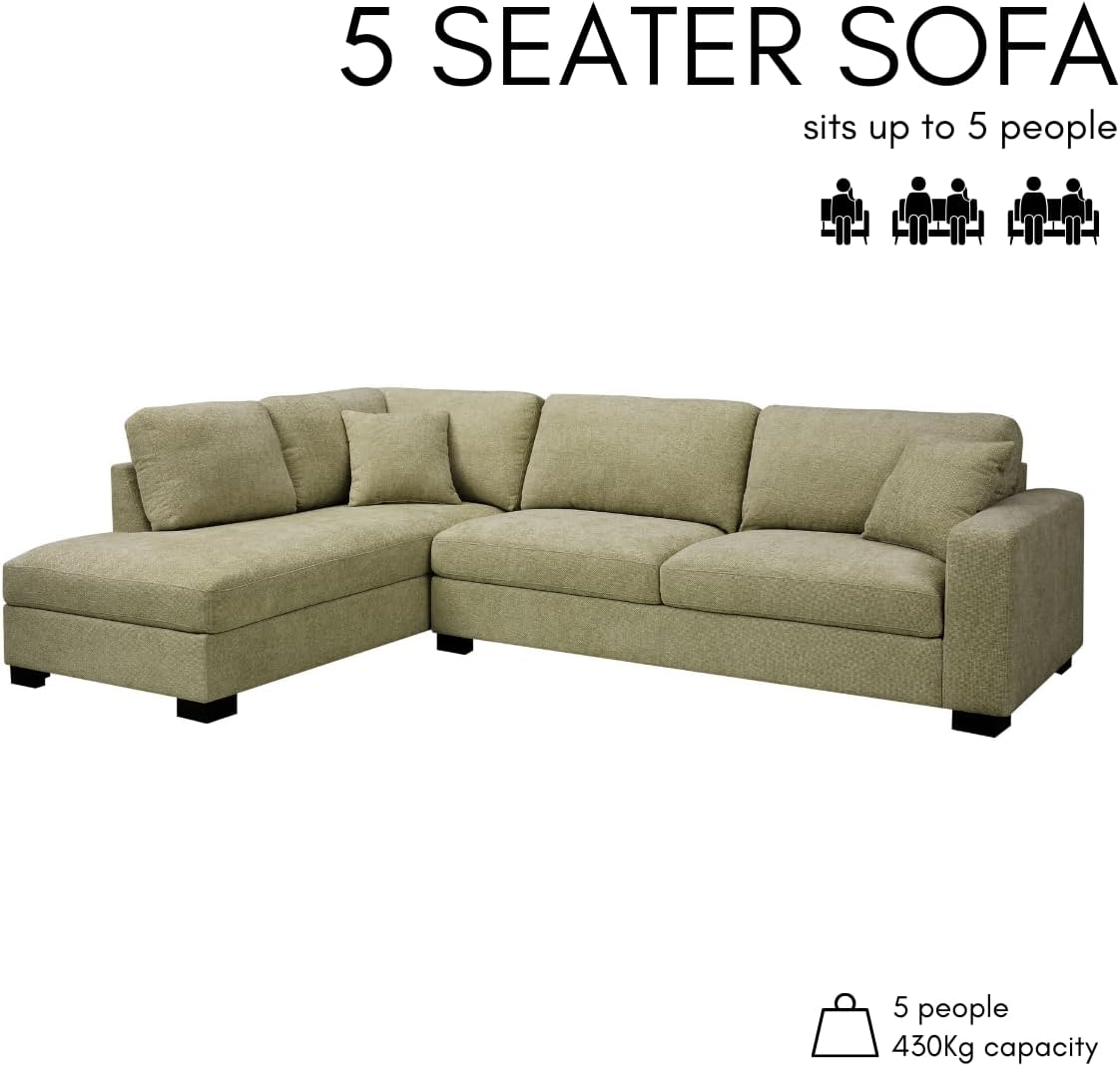 Large Corner Sofa, Left or Right Hand Corner Sofa, Couch in Upholstered Teddy Jumbo Cord or Chenille Fabric, L Shaped Sofas with Optional Footstool (Sage Green Chenille, Left Hand Facing)