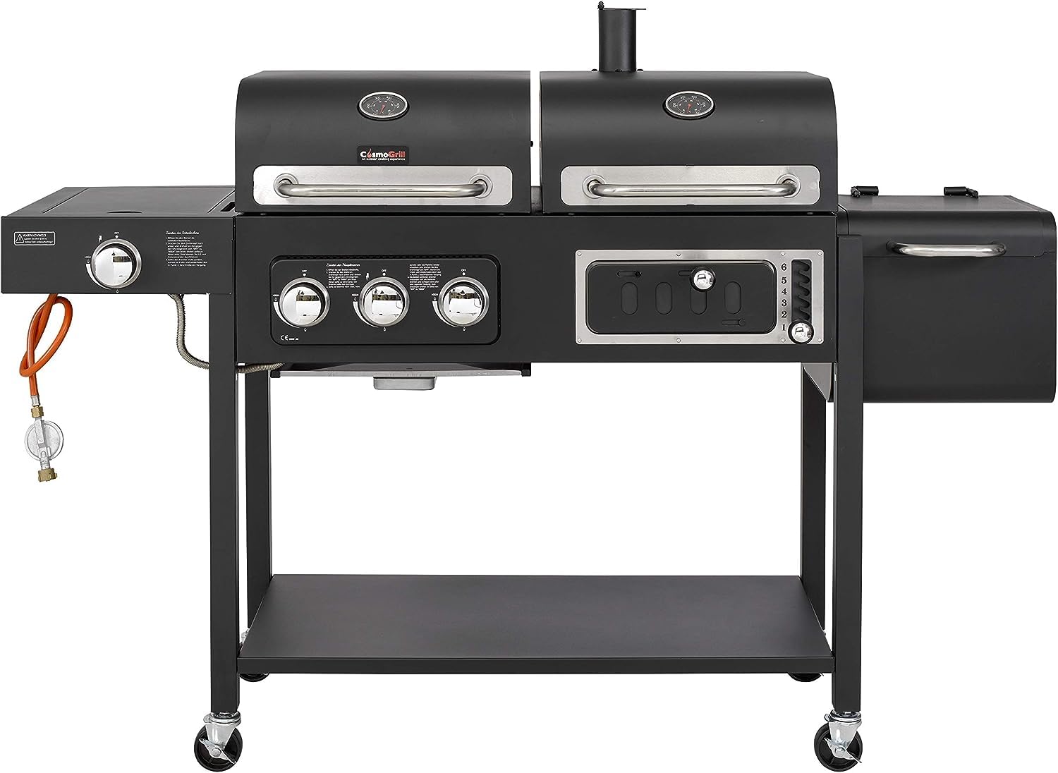 Hybrid Gas & Charcoal BBQ Grill with Smoker, Side Burner & Protective Cover