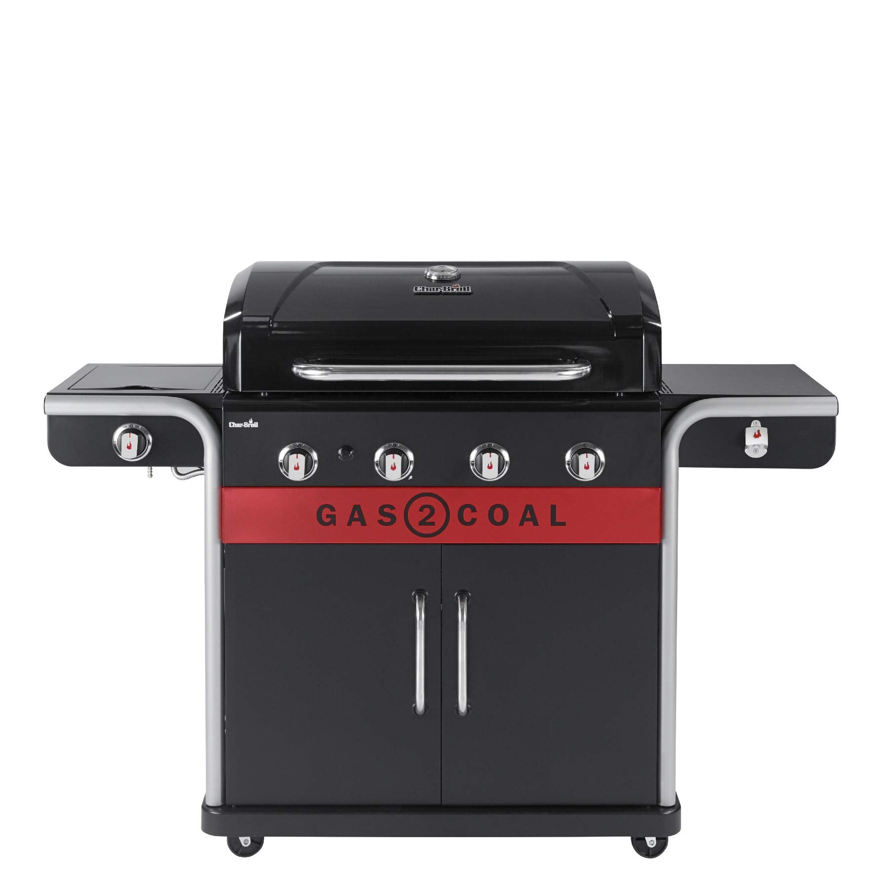 Hybrid Gas & Charcoal BBQ Grill with Cast Iron Grates & Temperature Gauge