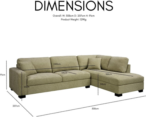 Large Corner Sofa, Left or Right Hand Corner Sofa, Couch in Upholstered Teddy Jumbo Cord or Chenille Fabric, L Shaped Sofas with Optional Footstool (Sage Green Chenille, Left Hand Facing)