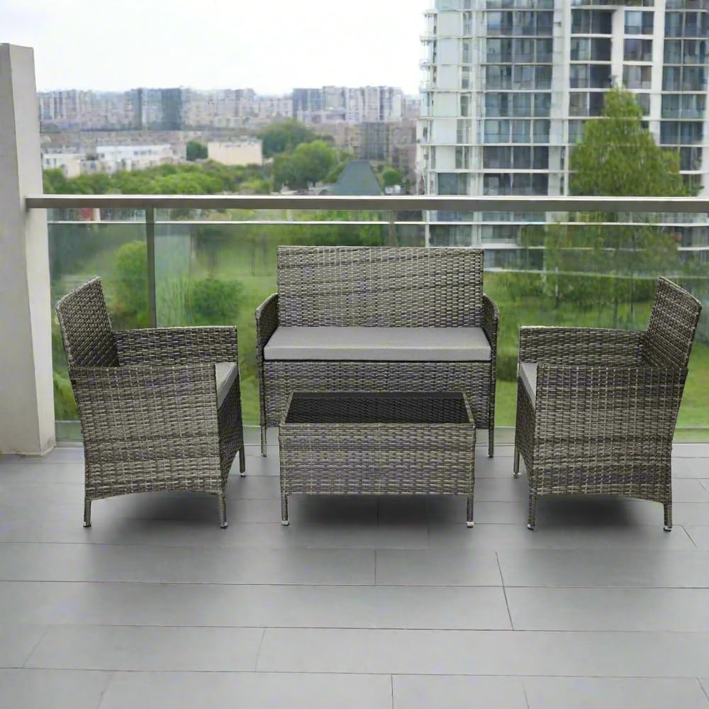 4 Seater Rattan Garden Furniture Set with Coffee Table & Cushions