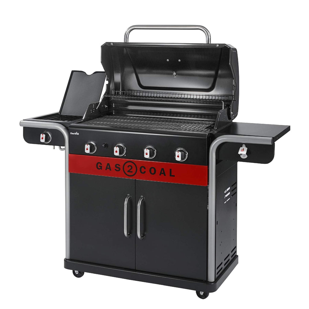 Hybrid Gas & Charcoal BBQ Grill with Cast Iron Grates & Temperature Gauge
