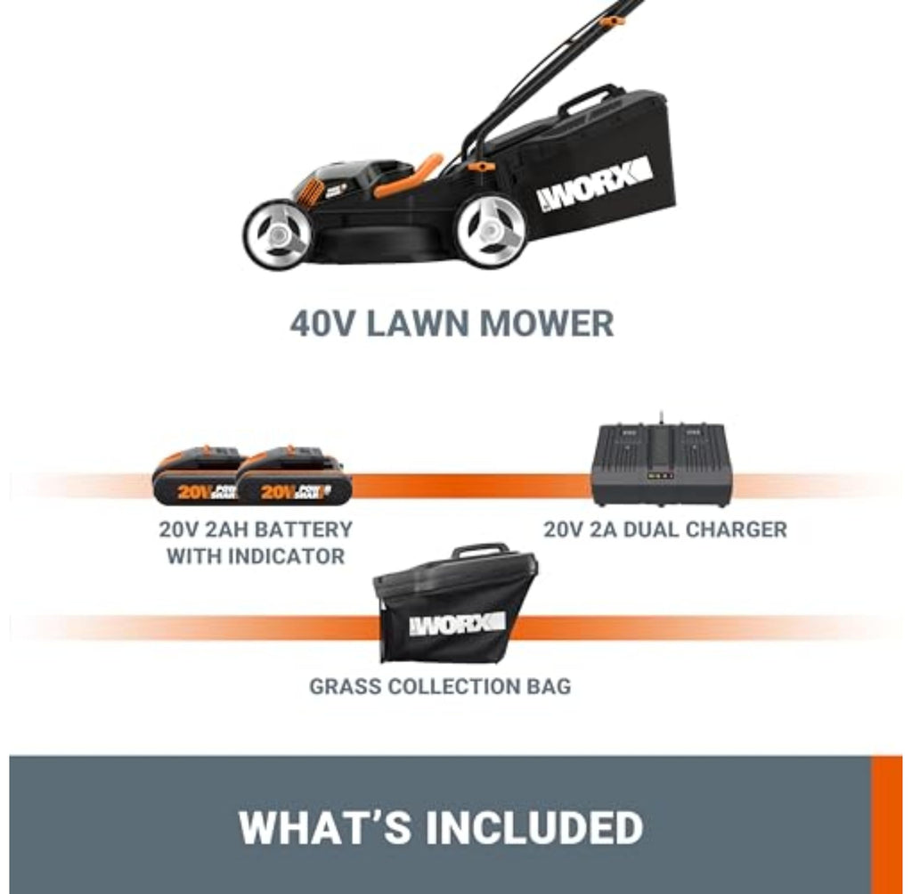 40V Cordless Lawn Mower with Batteries, Charger & Cut-to-Edge Design