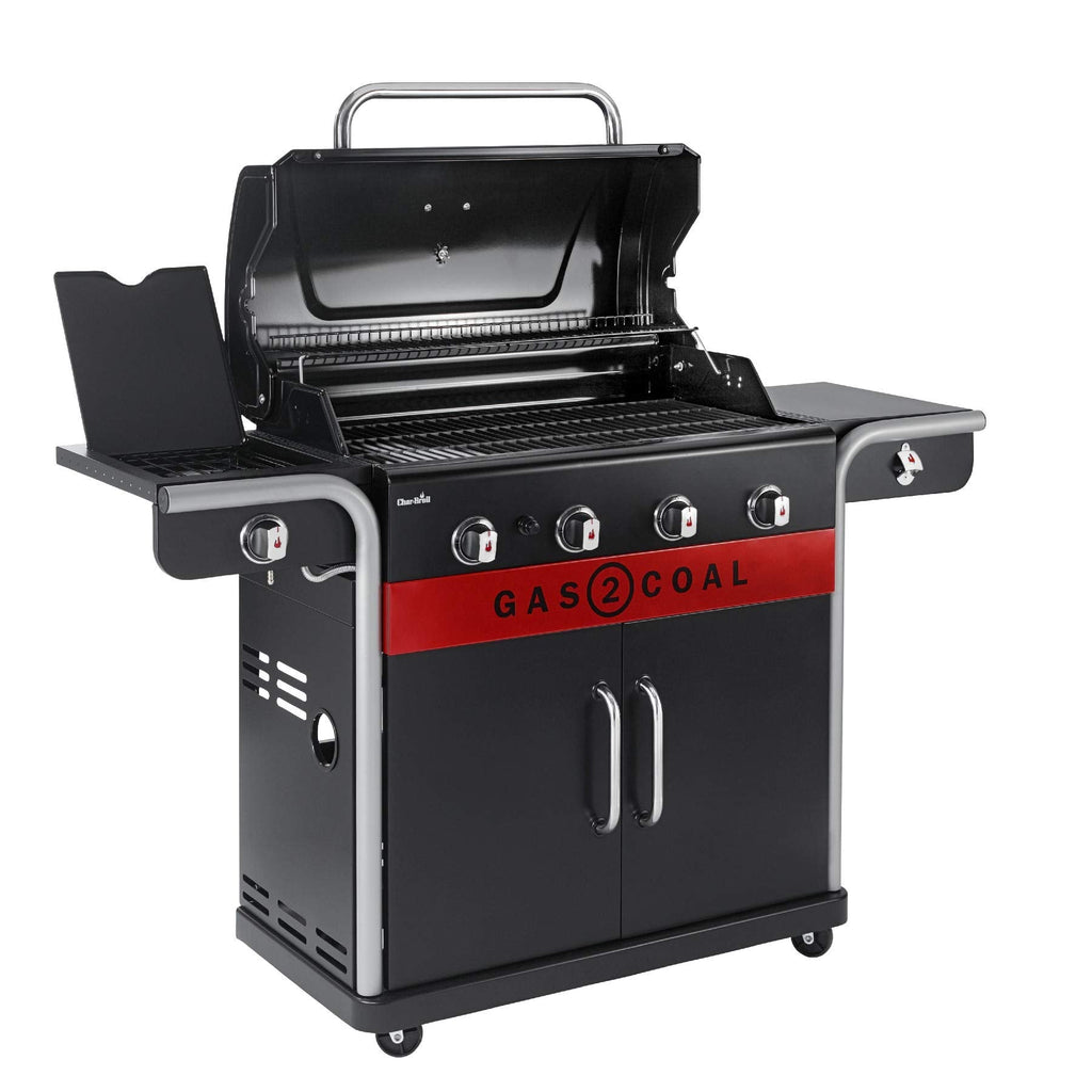 Hybrid Gas & Charcoal BBQ Grill with Cast Iron Grates & Temperature Gauge