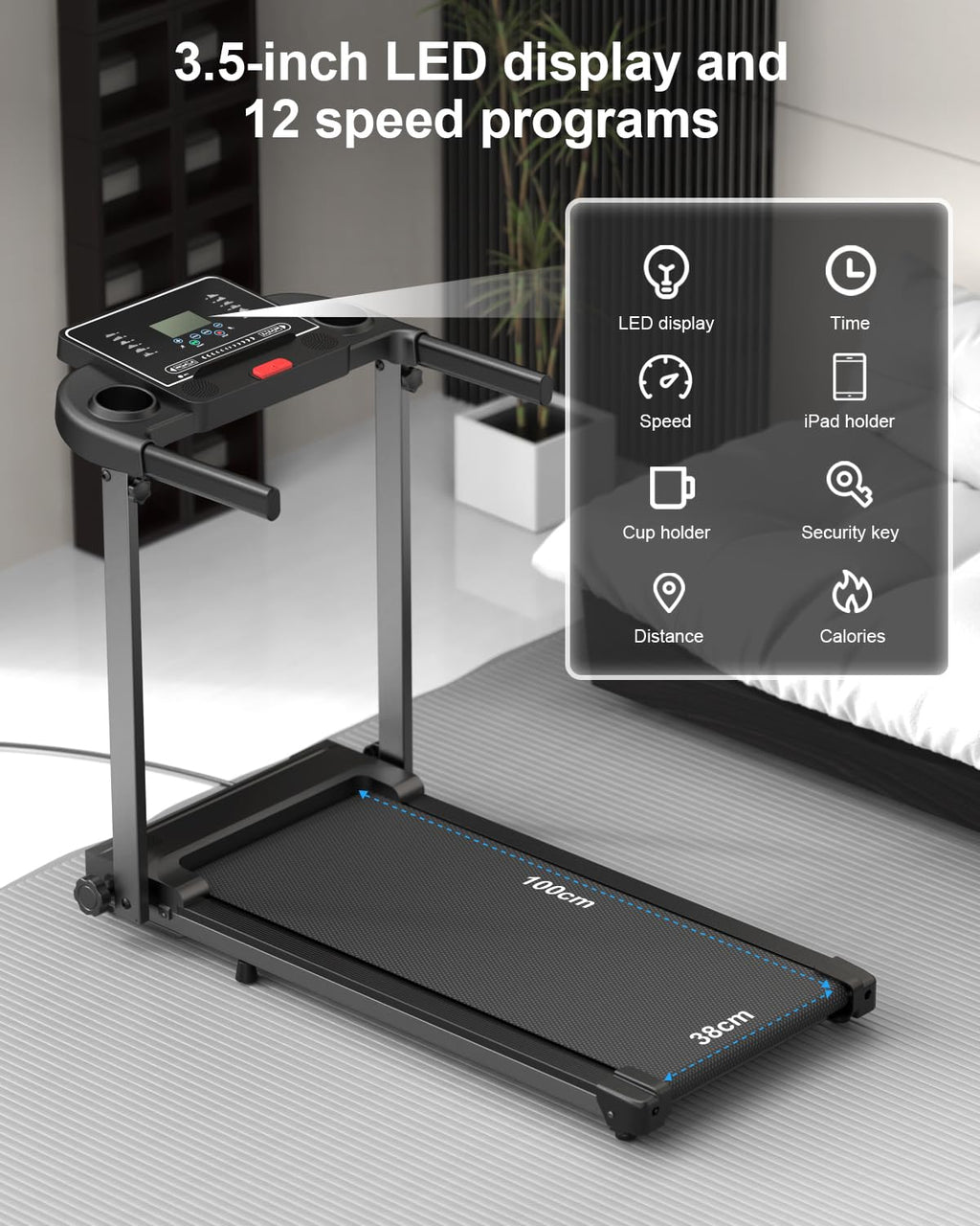 Foldable Walking Pad Treadmill with Handle, LCD Display & Compact Design