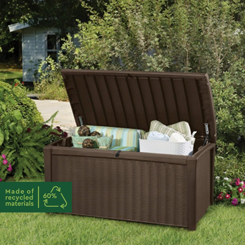 416L Outdoor Garden Storage Box with Lockable Lid & Rattan Effect Design