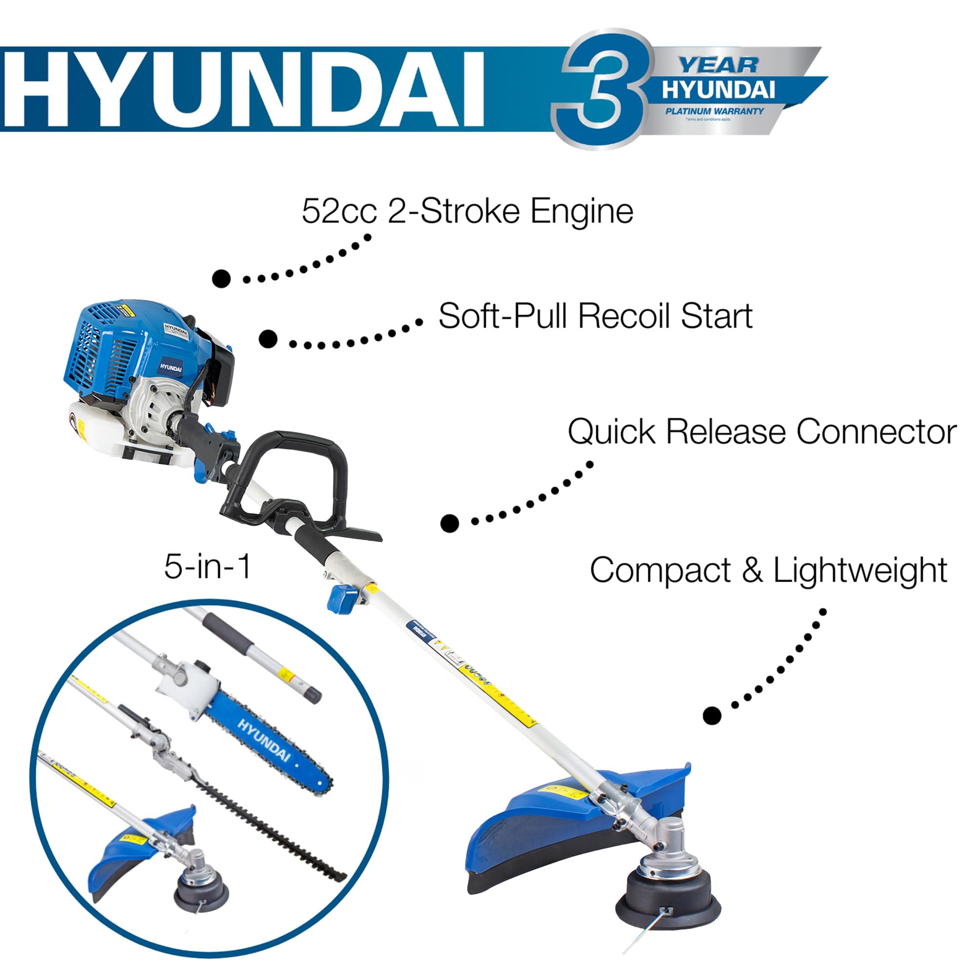 5-in-1 Petrol Garden Multi Tool with Hedge Trimmer, Chainsaw & Brushcutter Attachments