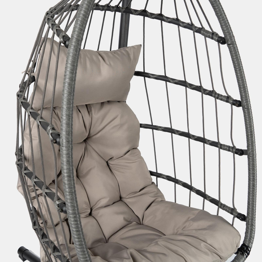 Hanging Egg Chair with Stand, Cushion & Foldable Rattan Basket