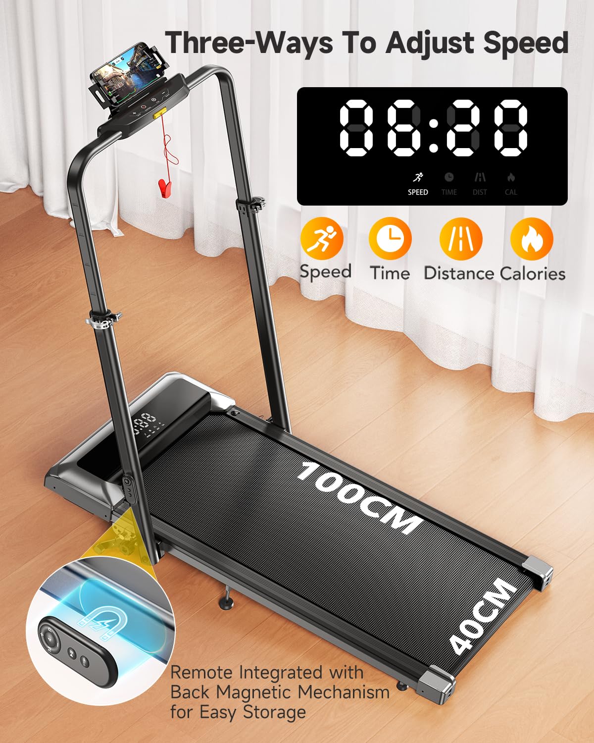 6-in-1 Folding Treadmill with Adjustable Incline, Handrail & Smart Display