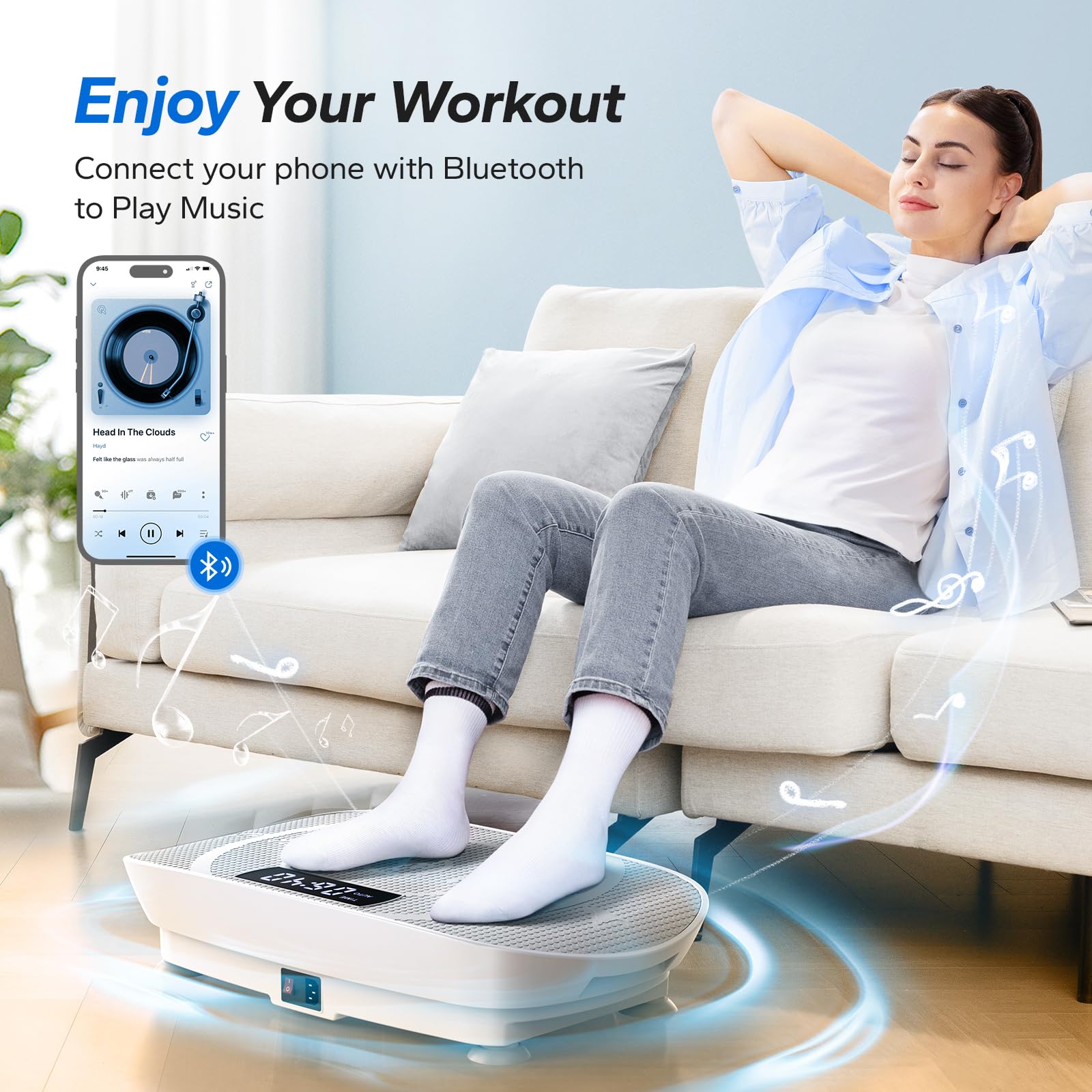 Whole Body Vibration Plate Exercise Machine with Bluetooth & Speed Control