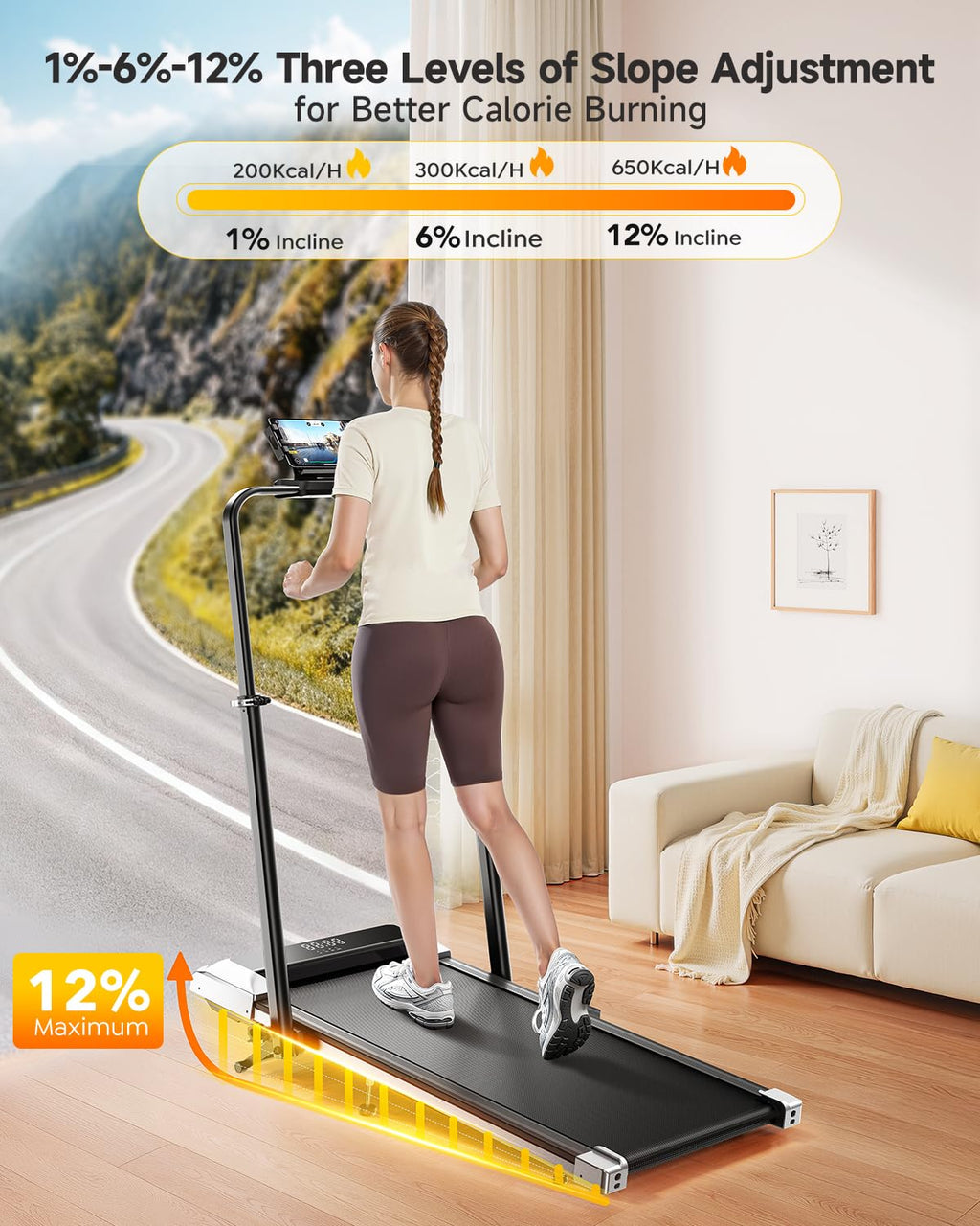 6-in-1 Folding Treadmill with Adjustable Incline, Handrail & Smart Display
