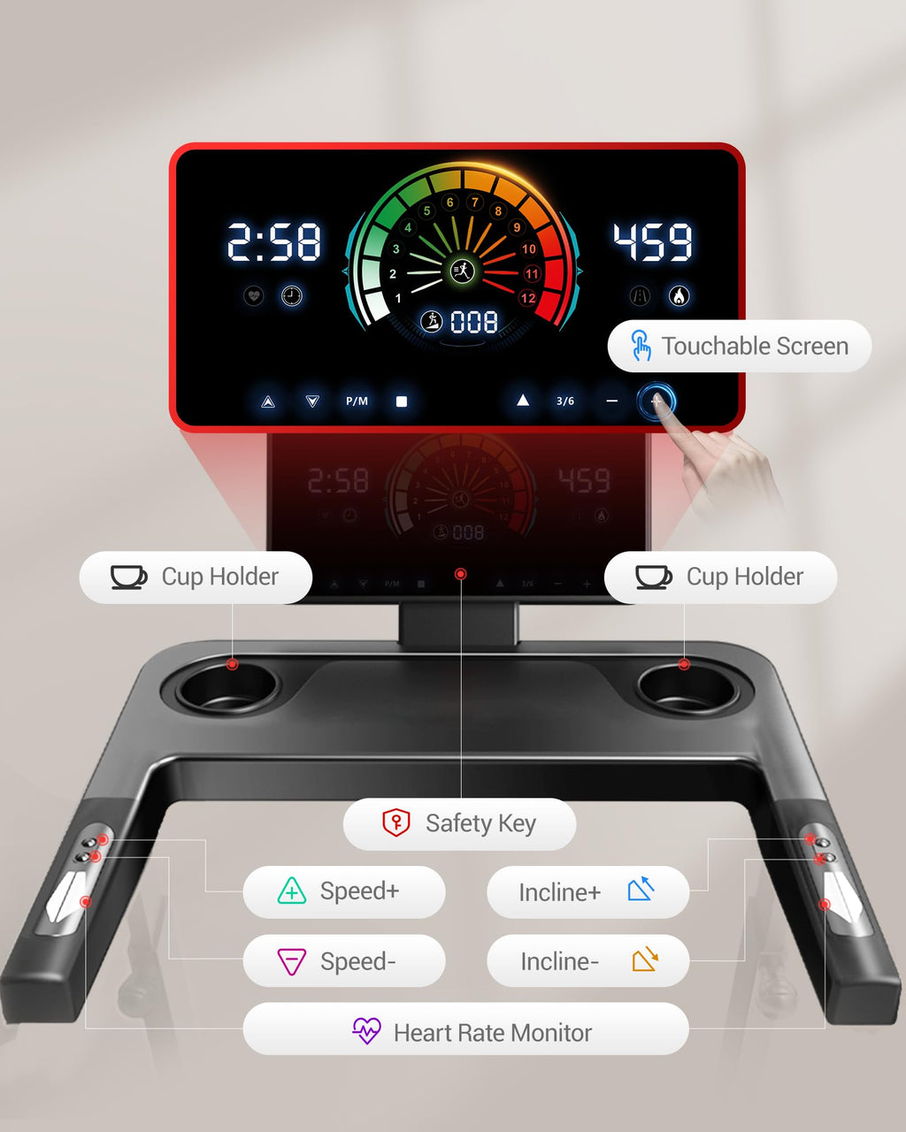 Heavy Duty Folding Treadmill with 20% Auto Incline & LED Touch Display
