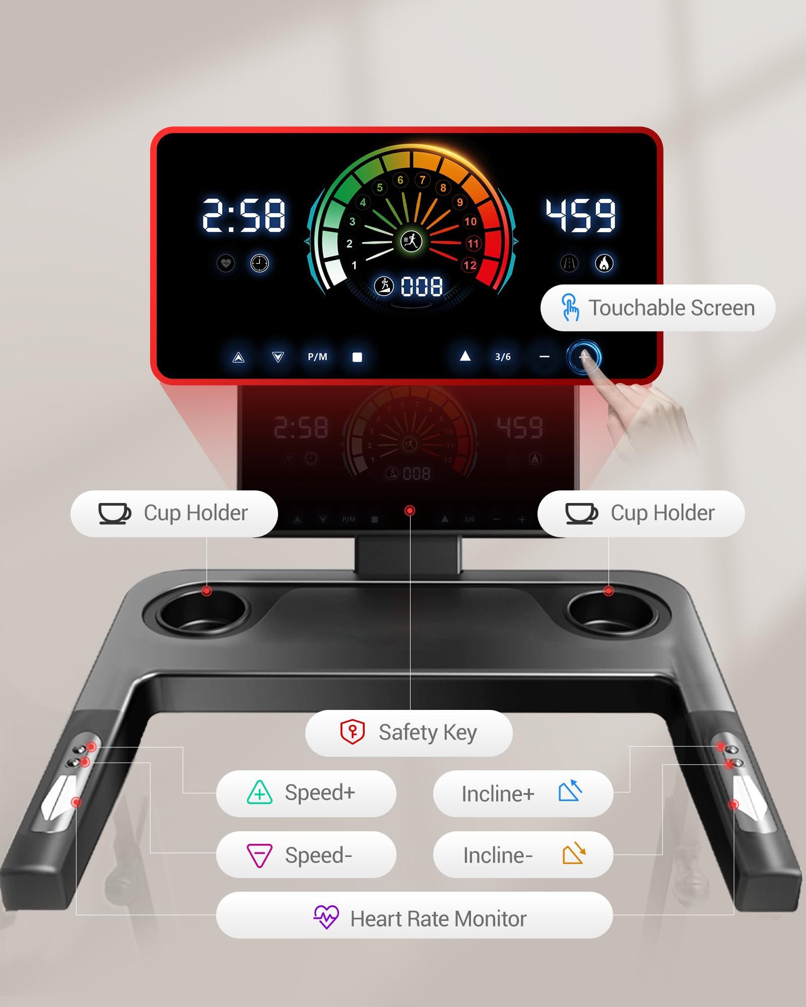 Heavy Duty Folding Treadmill with 20% Auto Incline & LED Touch Display