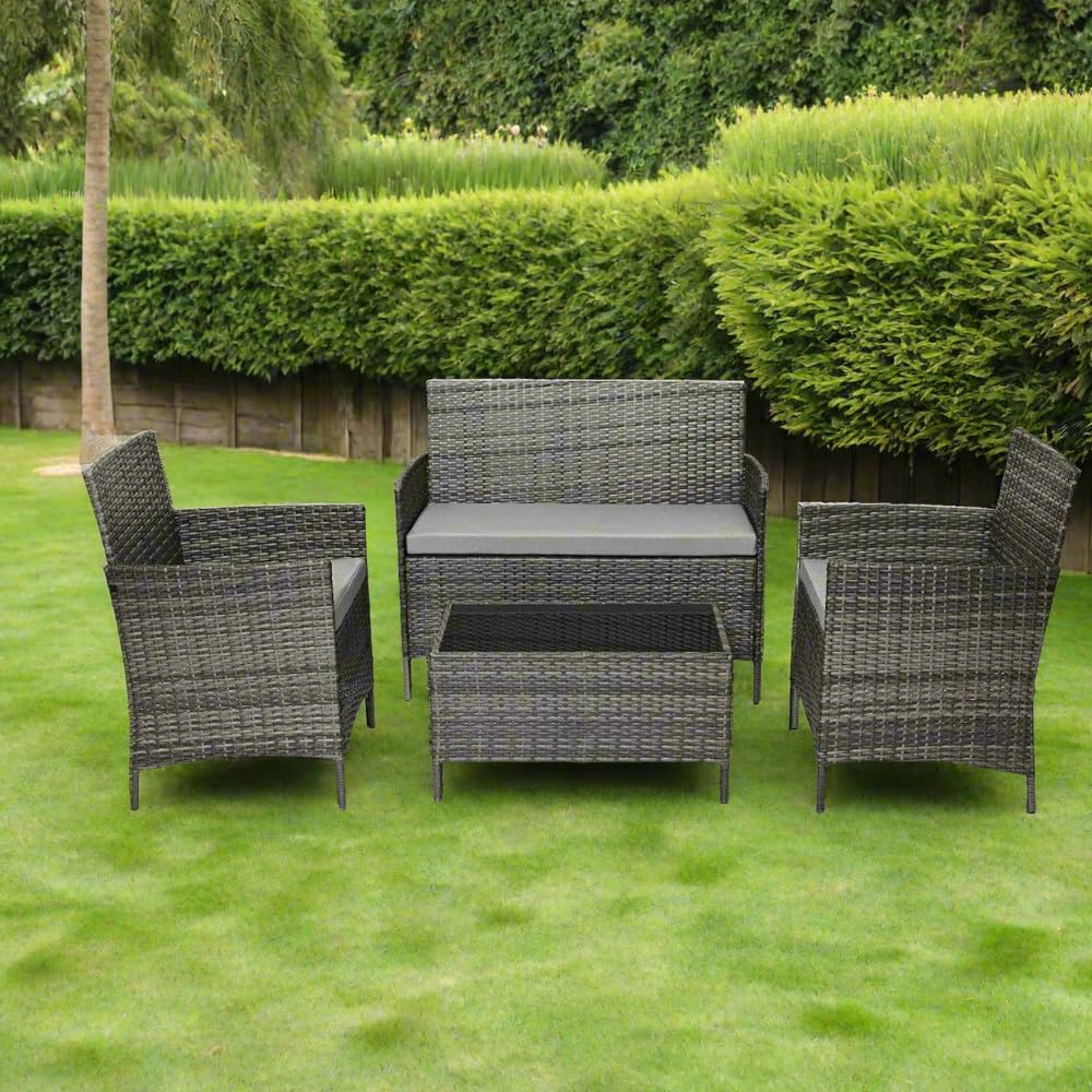 4 Seater Rattan Garden Furniture Set with Coffee Table & Cushions