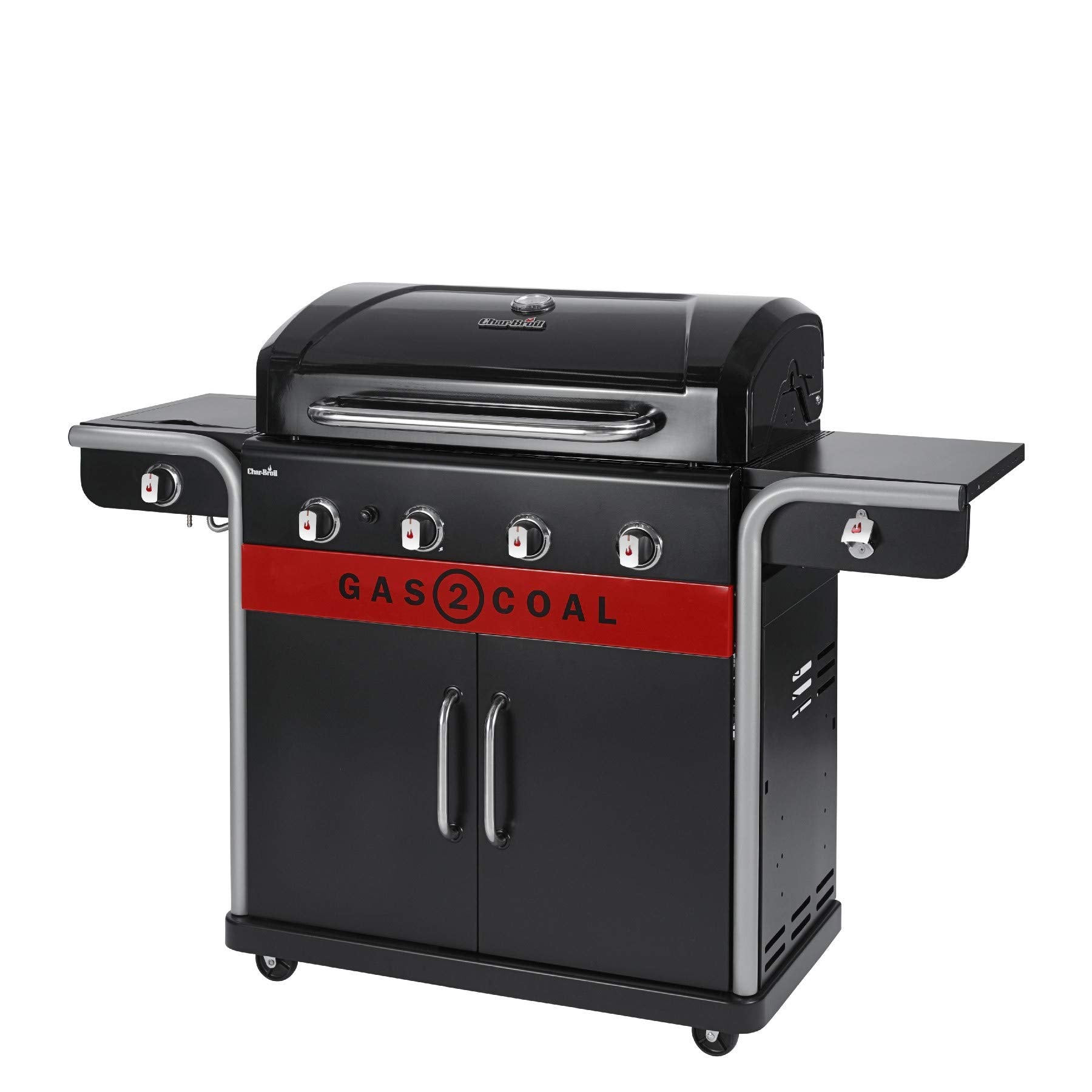 Hybrid Gas & Charcoal BBQ Grill with Cast Iron Grates & Temperature Gauge