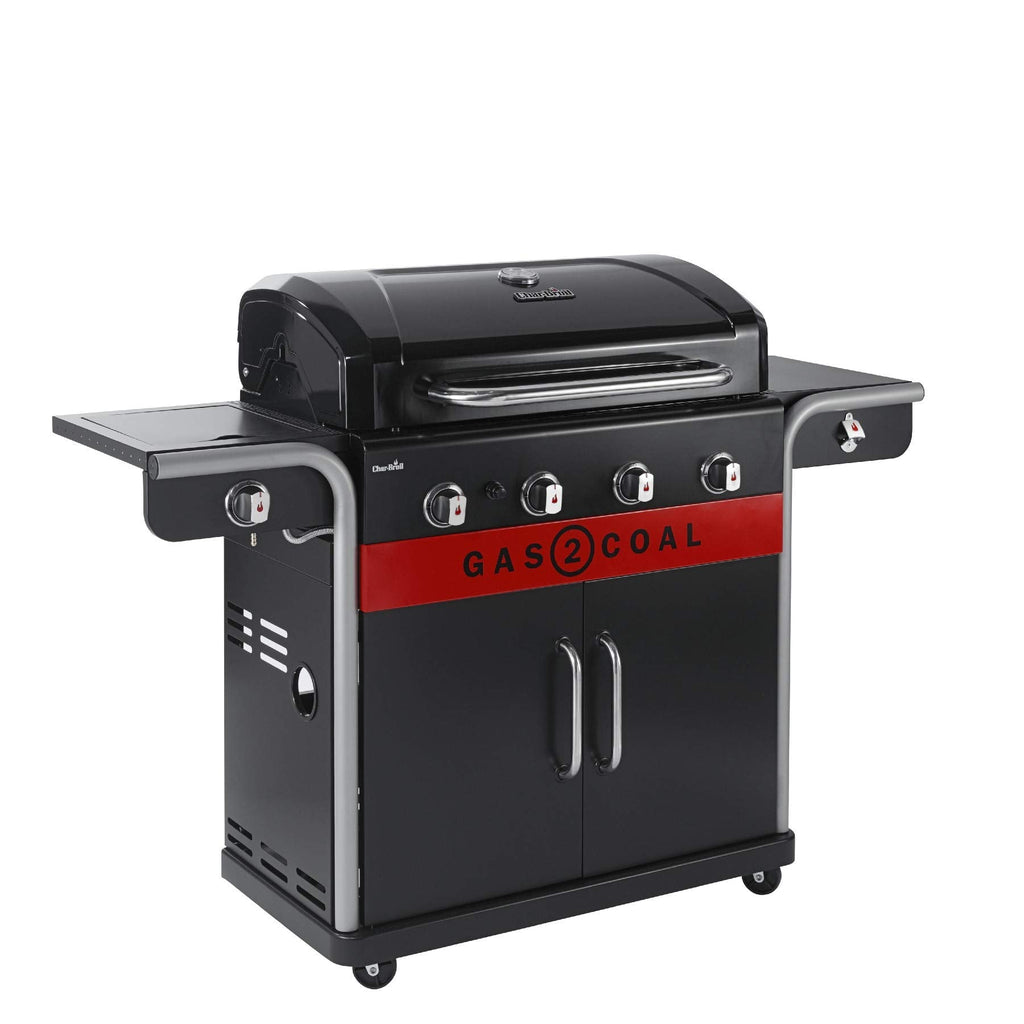 Hybrid Gas & Charcoal BBQ Grill with Cast Iron Grates & Temperature Gauge