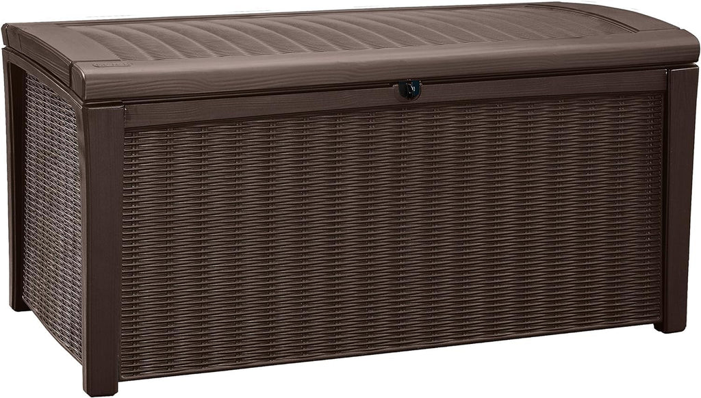 416L Outdoor Garden Storage Box with Lockable Lid & Rattan Effect Design