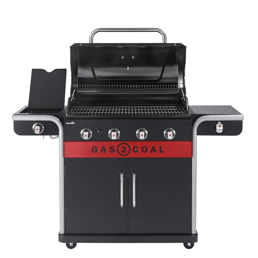 Hybrid Gas & Charcoal BBQ Grill with Cast Iron Grates & Temperature Gauge
