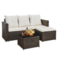 3 Piece Rattan Corner Sofa Set with Coffee Table & Cushions