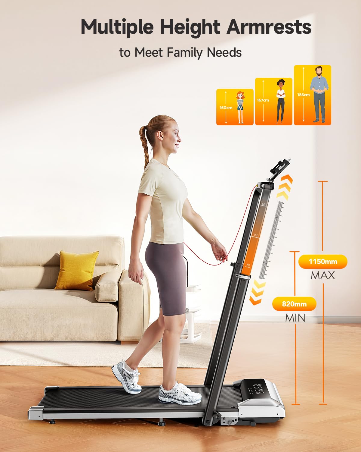 6-in-1 Folding Treadmill with Adjustable Incline, Handrail & Smart Display