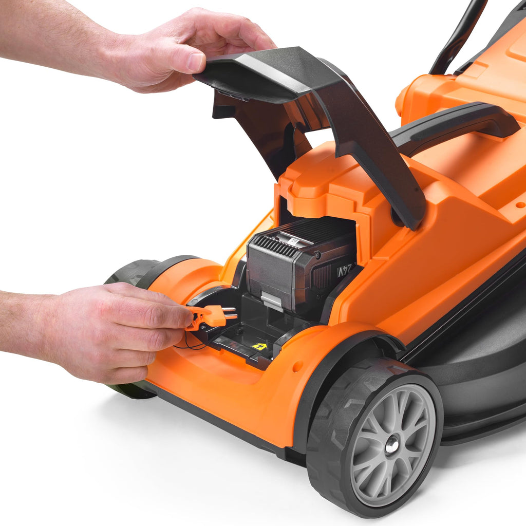 24V Cordless Lawn Mower with Battery, Fast Charger & Rear Roller