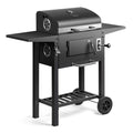 Charcoal BBQ Grill & Smoker with Temperature Gauge, Side Shelves & Storage Rack
