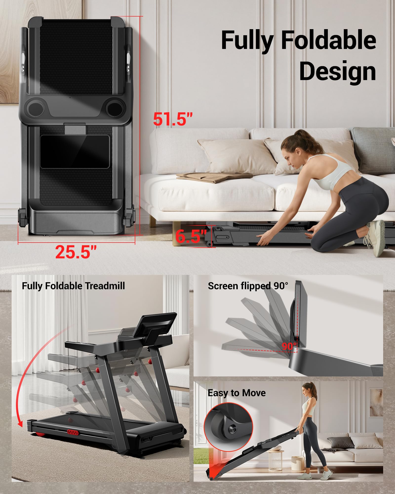Heavy Duty Folding Treadmill with 20% Auto Incline & LED Touch Display