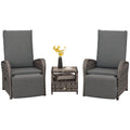 3 Piece Rattan Garden Bistro Set with Reclining Chairs & Coffee Table