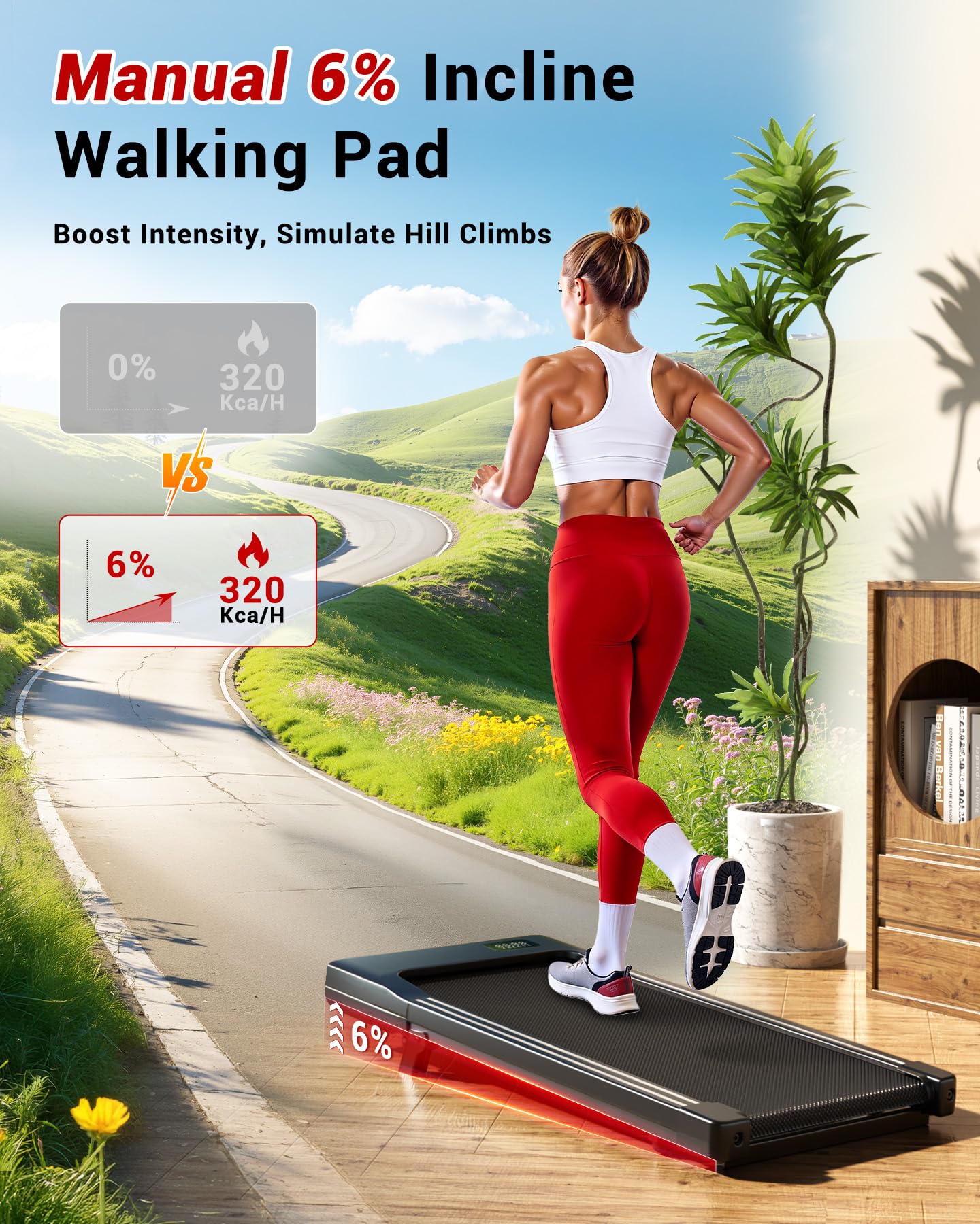 Portable Walking Pad Treadmill with 6% Incline, App Control & Foldable Design