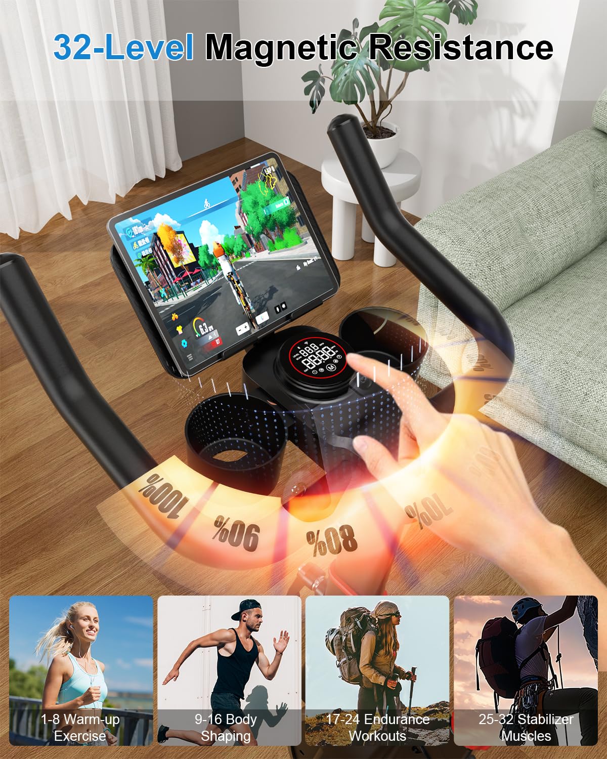 Magnetic Indoor Exercise Bike with LCD Display & Smart App Connectivity