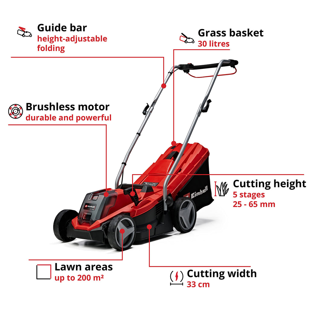 18V Cordless Lawn Mower with Brushless Motor, Battery & Adjustable Cutting Heights