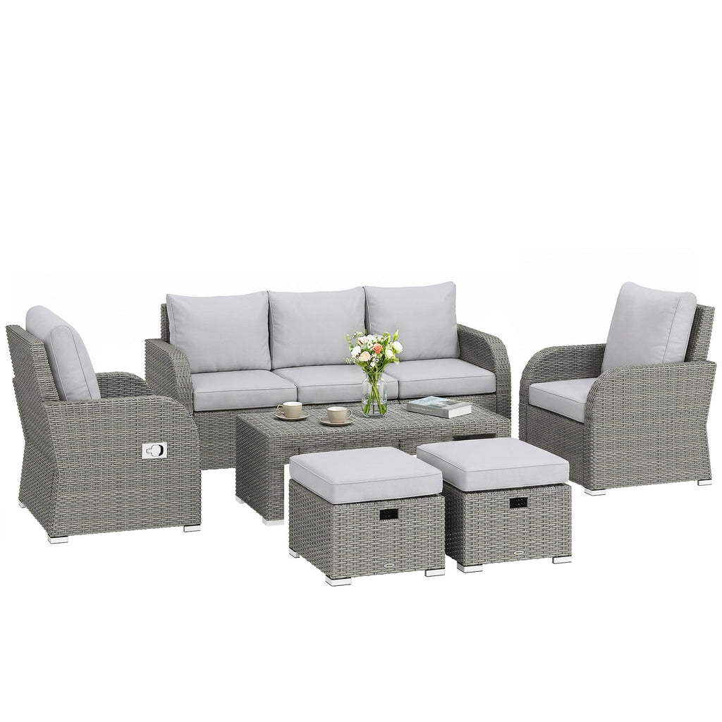 7 Seater Rattan Garden Furniture Set with Reclining Chairs, Footstools & Coffee Table