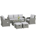 7 Seater Rattan Garden Furniture Set with Reclining Chairs, Footstools & Coffee Table