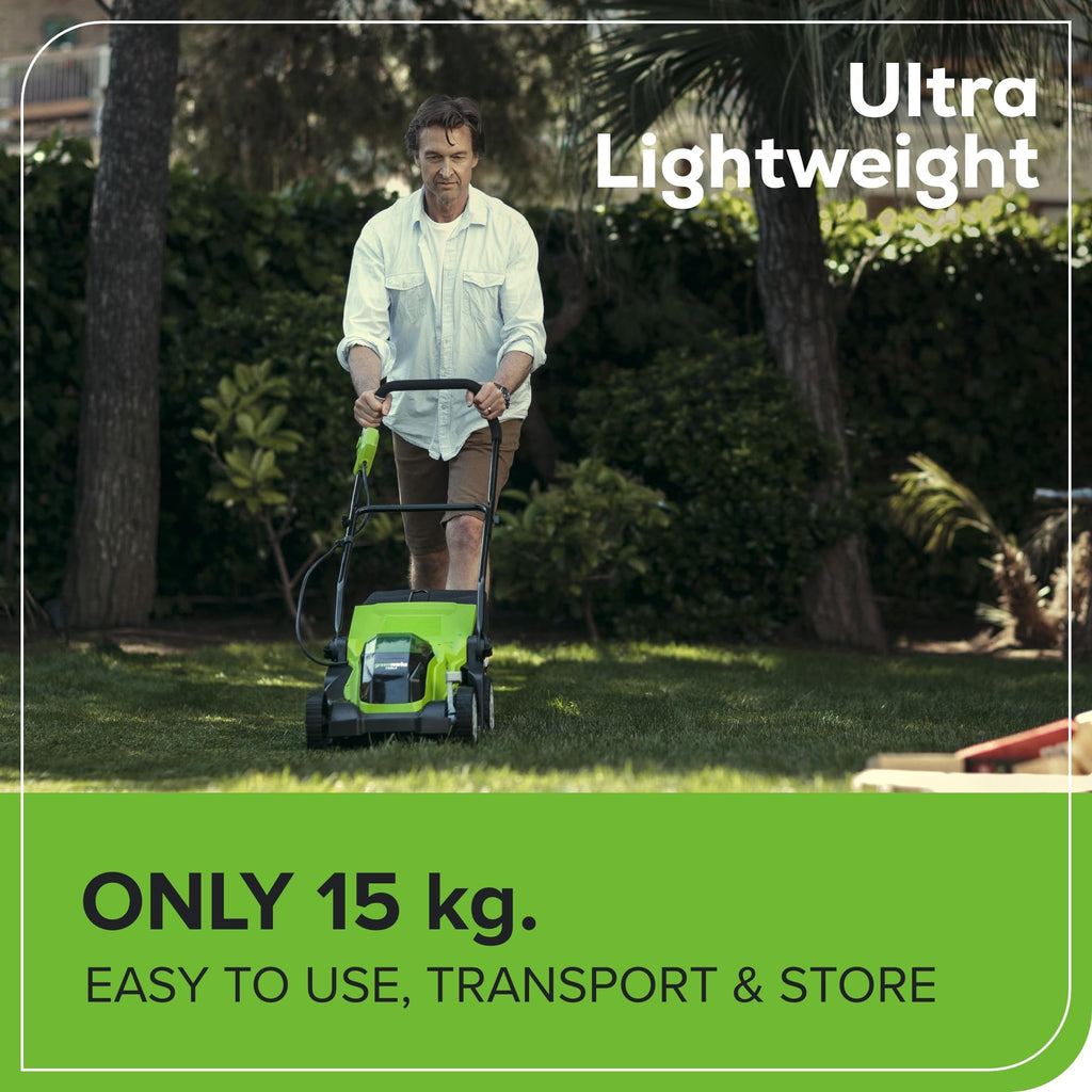 40V Cordless Lawn Mower with Batteries, Charger & 40L Grass Collection Bag