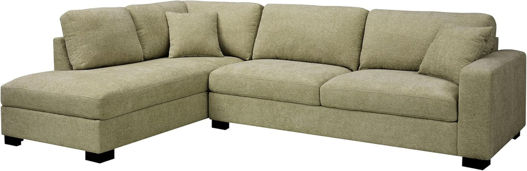 Large Corner Sofa, Left or Right Hand Corner Sofa, Couch in Upholstered Teddy Jumbo Cord or Chenille Fabric, L Shaped Sofas with Optional Footstool (Sage Green Chenille, Left Hand Facing)