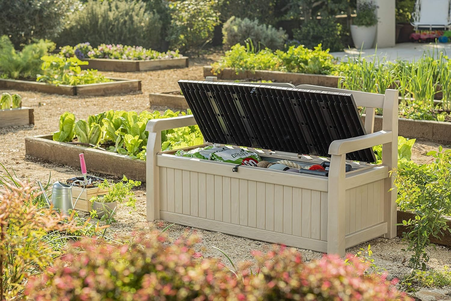 265L Outdoor Storage Bench with Hidden Storage & Weatherproof Design