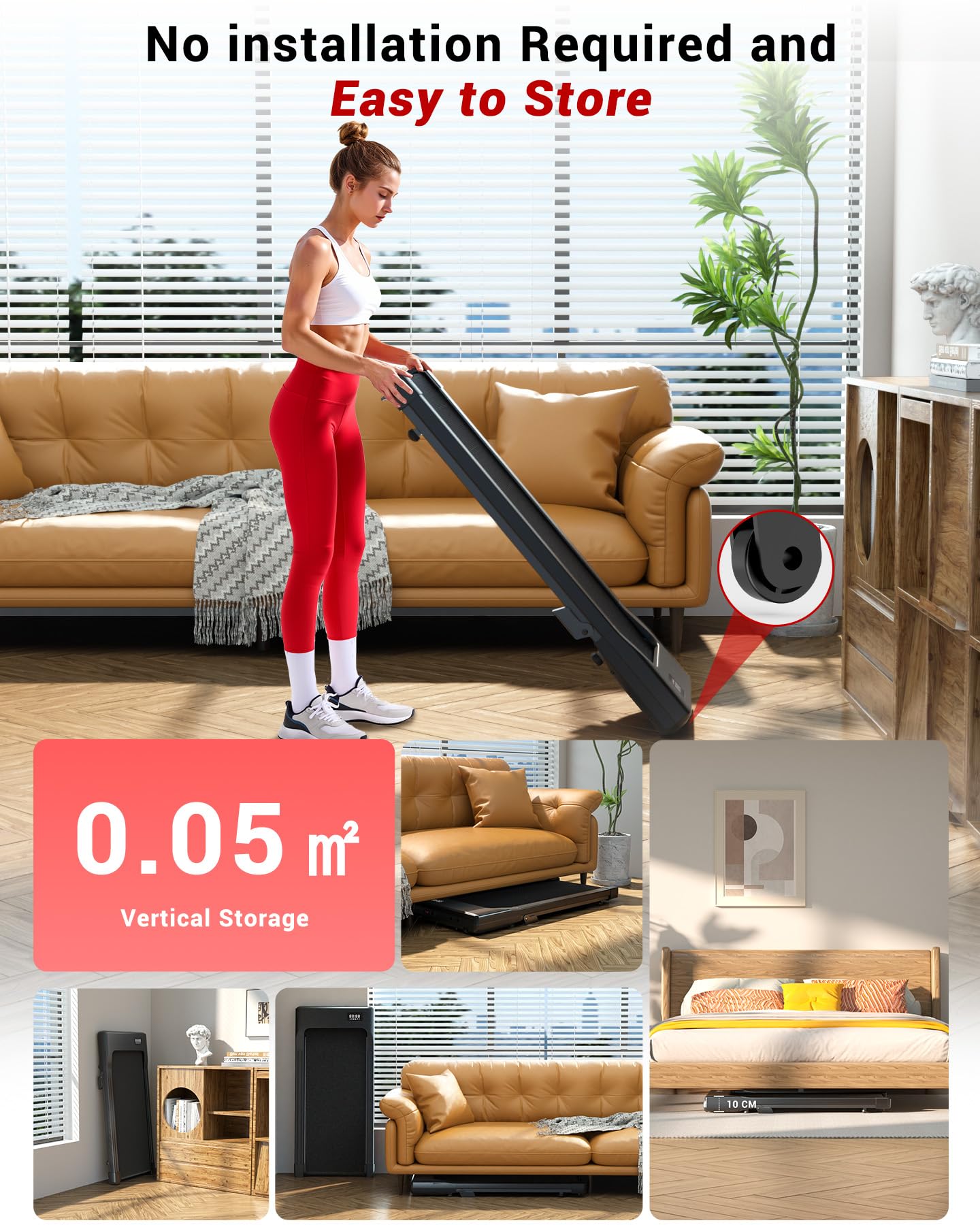 Portable Walking Pad Treadmill with 6% Incline, App Control & Foldable Design