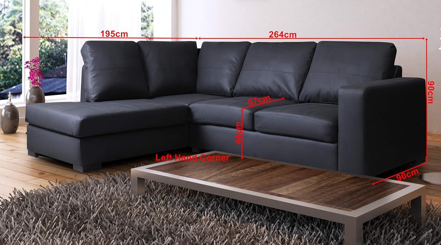 Modern Black Faux Leather Left Hand Corner Sofa