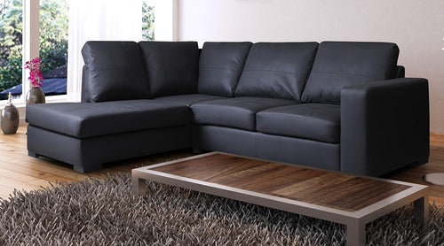 Modern Black Faux Leather Left Hand Corner Sofa