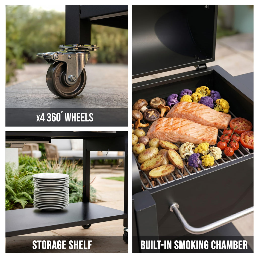 Hybrid Gas & Charcoal BBQ Grill with Smoker, Side Burner & Protective Cover